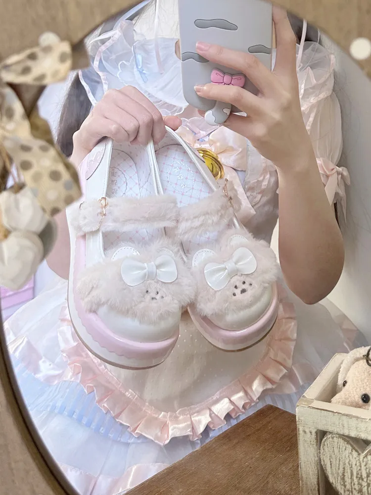 Original Japanese Lolita Platform Muffin Shoes Round Head Cute Soft Girl Jk Bow Student Girl Daily Versatile Small Leather Shoes