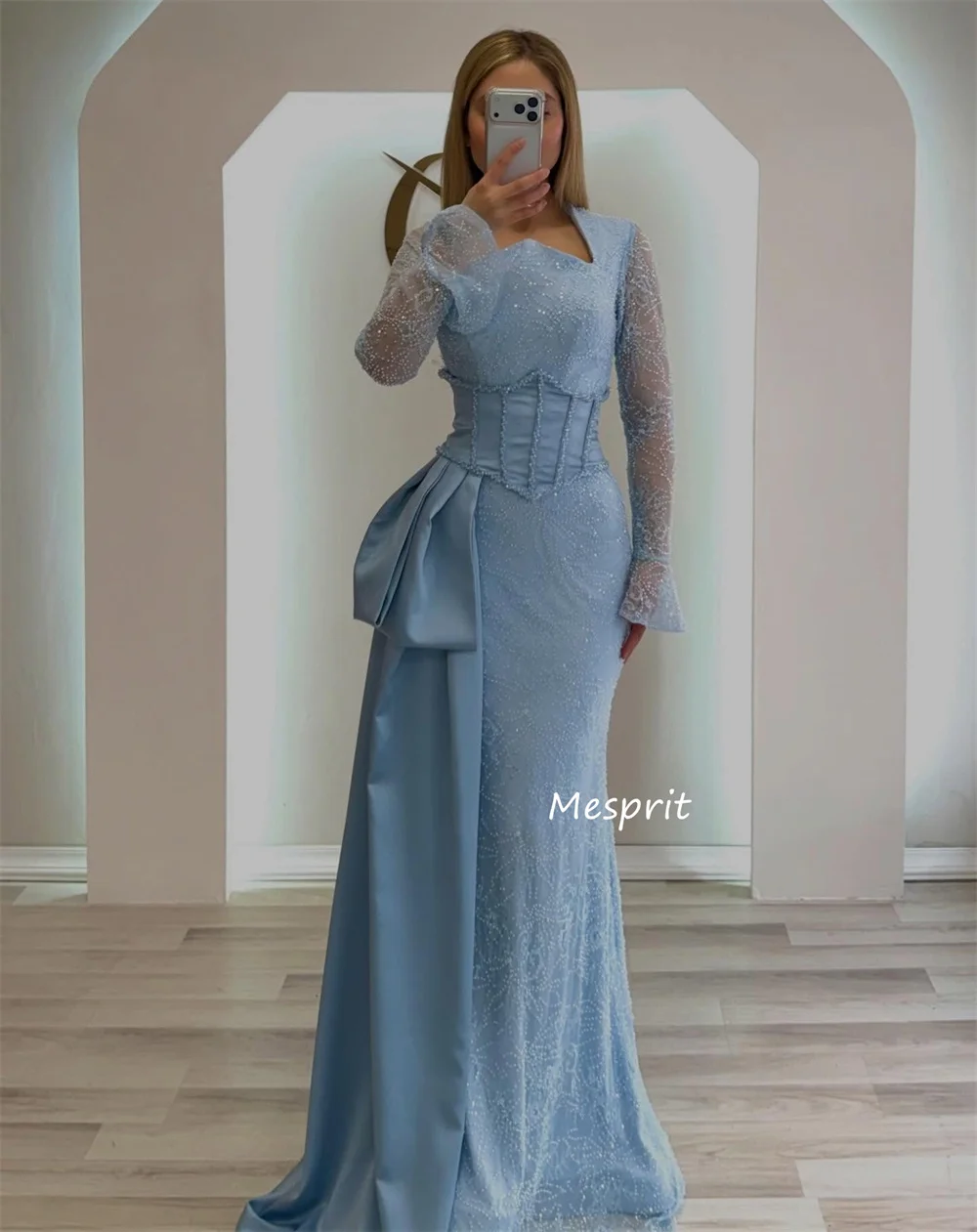 Customized Pastrol Lace Pleat Mermaid V-neck Long Luxury Party Evening Dresses Chinese Style Fashion