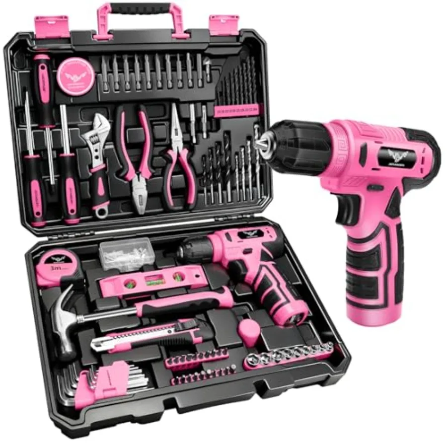 Tool Set - 8V Cordless Drill Set 127 Pcs Home Tool Set With Hand Drill Tool Kit for Women and Men Perfect for Homeowner Diyer H