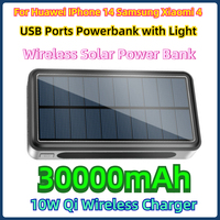 For Huawei IPhone 14 Samsung Xiaomi 4 USB Ports Powerbank with Light Wireless Solar Power Bank 50000mAh 10W Qi Wireless Charger