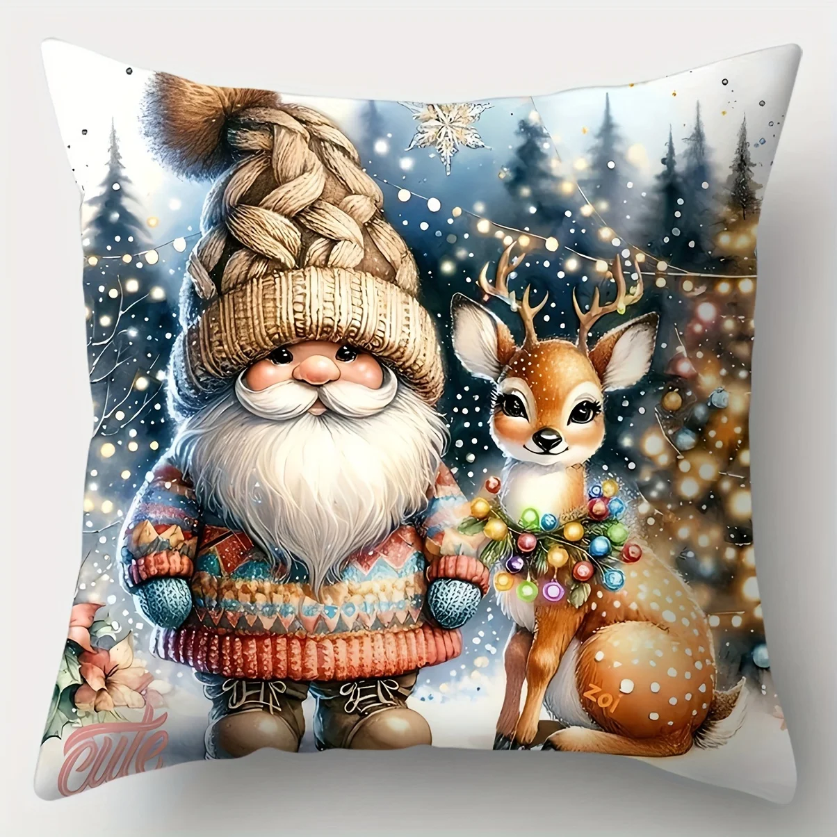 1pc Vintage Christmas Tree Pattern Pillow Set, single-sided printed, soft Fabric, zipper closure - suitable for sofa decoration