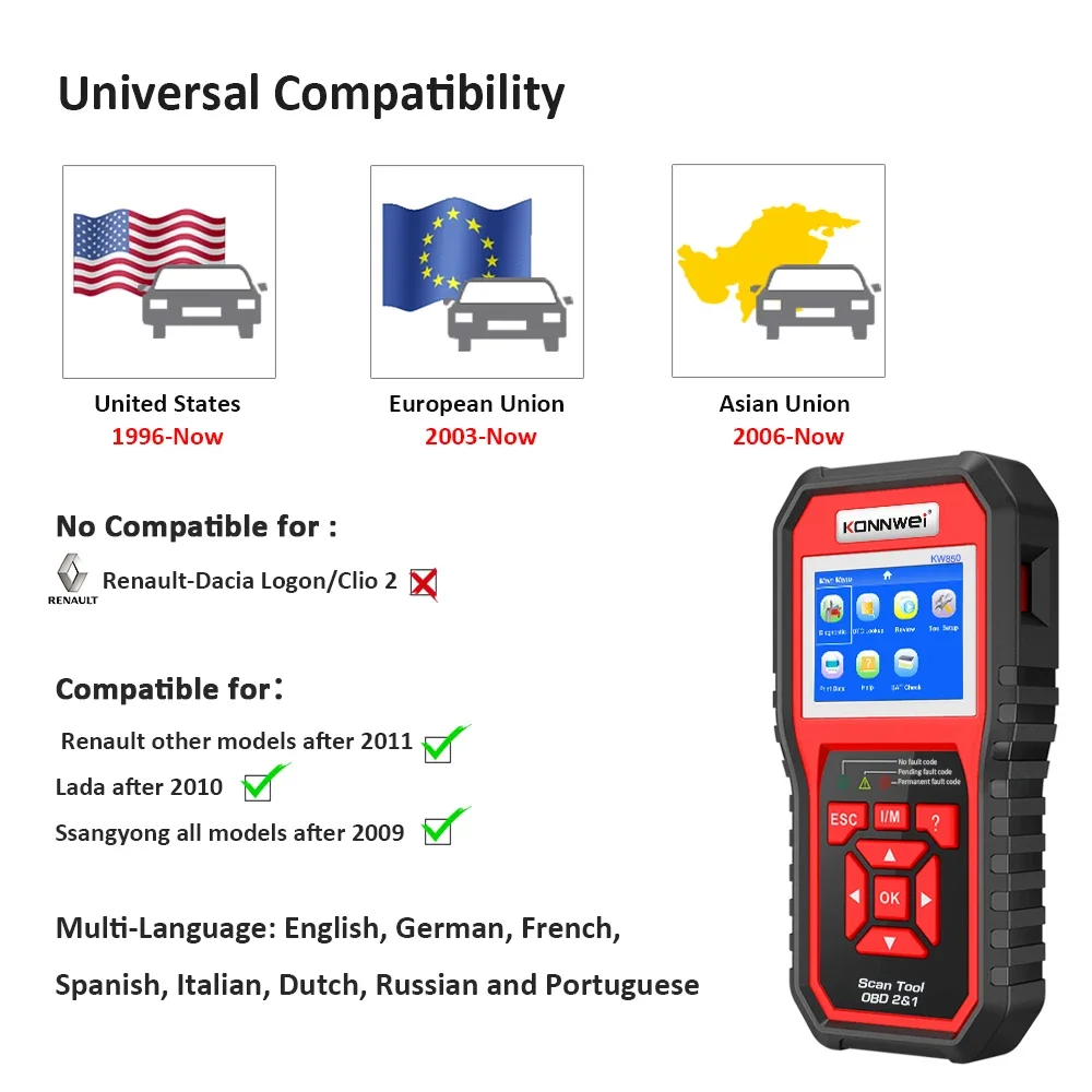 Obd2 Scanner Diagnostic Scanner KONNWEI KW850 Full Function Car Diagnosis Tool Auto Scanner Universal Obd Engine Code Reader