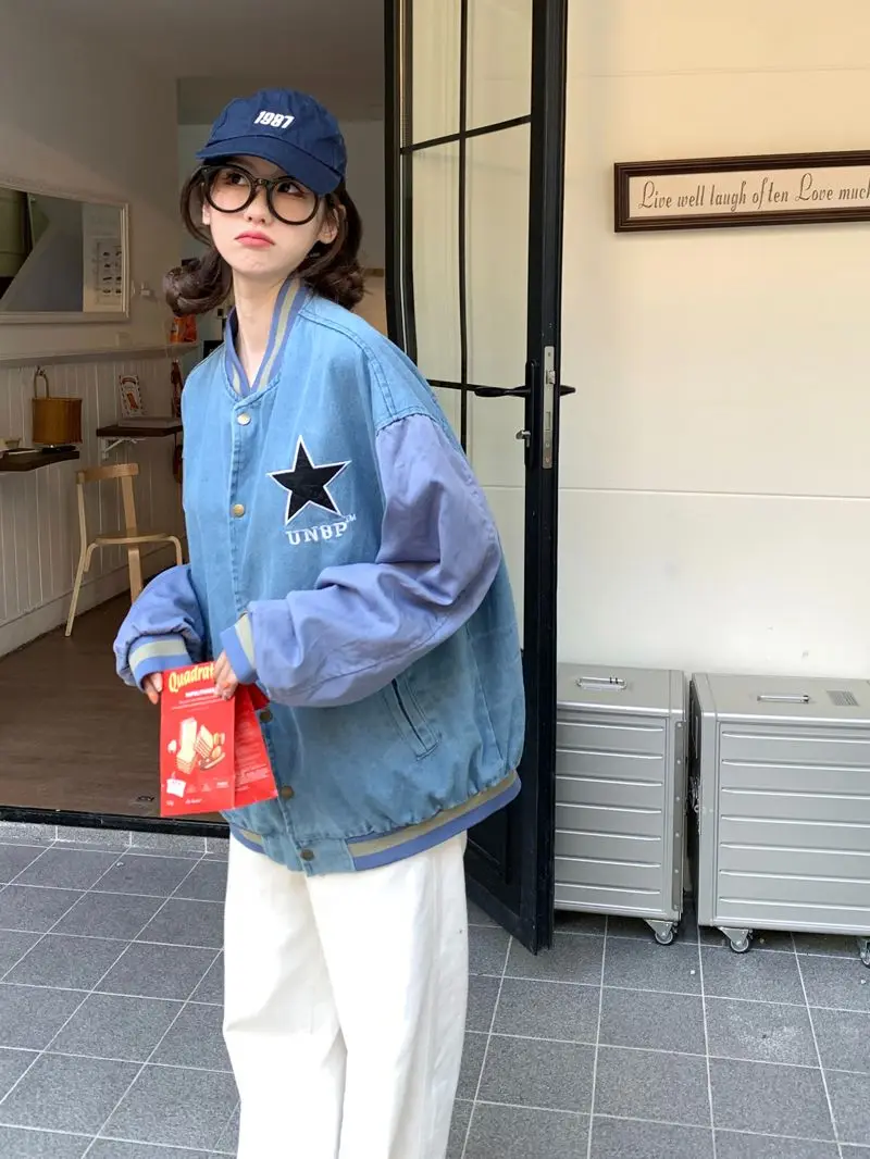 2025 New Korean Style Loose Casual Versatile Baseball Jacket Women's Design Sensation  Coat Trendy Long Sleeve Button up