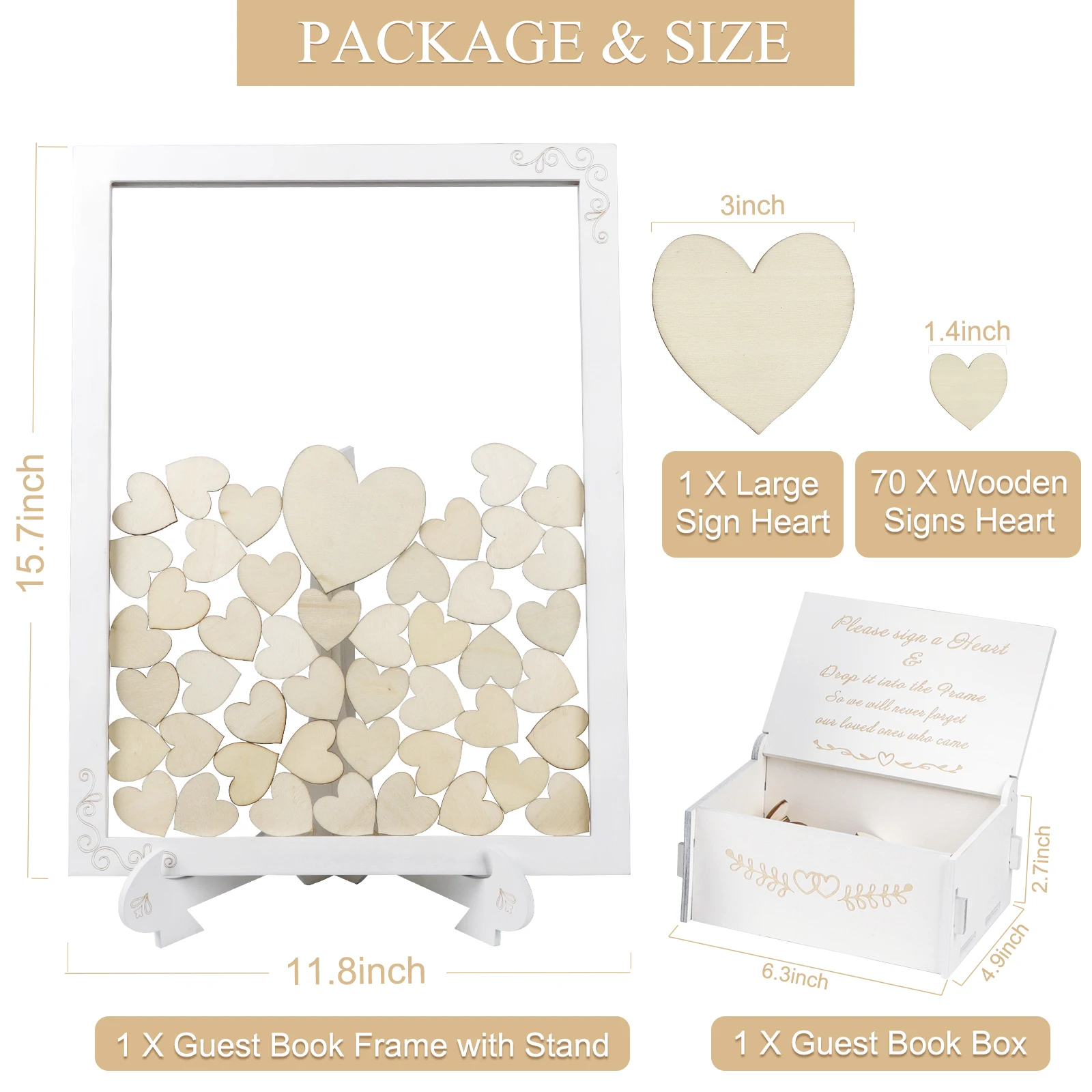 Wedding Guest Book For Guest Sign White Wooden Guest Book Box With 71 Wood Heart For Anniversary Wedding Gift Decoration