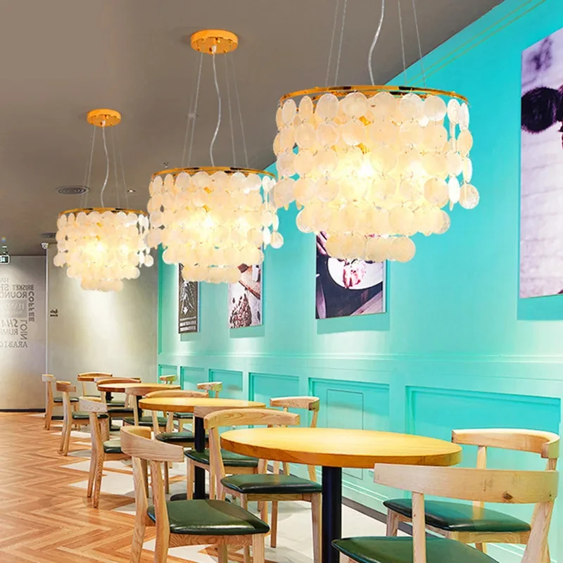 

Romantic Living Room Restaurant Bedroom Led Decorate Ceilling Hanging Light Nordic Modern Minimalist Shell Wind Chime Chandelier