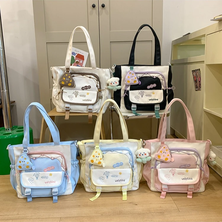 

Neon-colored nylon fabric color-blocked teenage girl sweet single-shoulder bag handbag ita bag cute wallet pendant crossbody bag