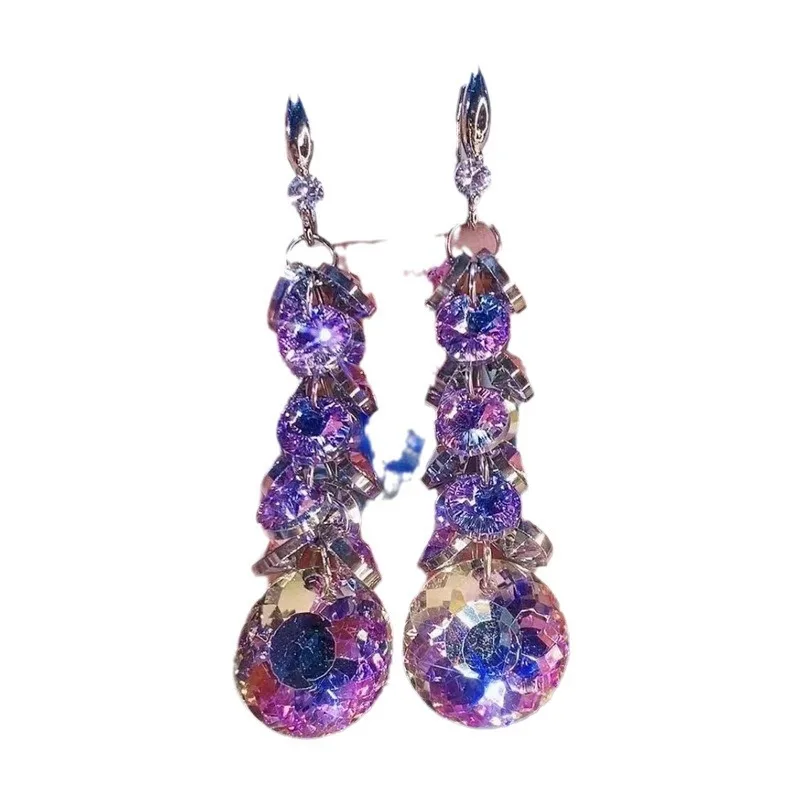 Crystal earrings super shiny long style cool style high-end new style