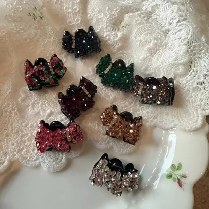 2pcs Exquisite Sparkling Cute Full Diamond Dog Hair Claw Cute Cartoon Mini Hair Grab Clip Bangs Side Clip Styling Accessories