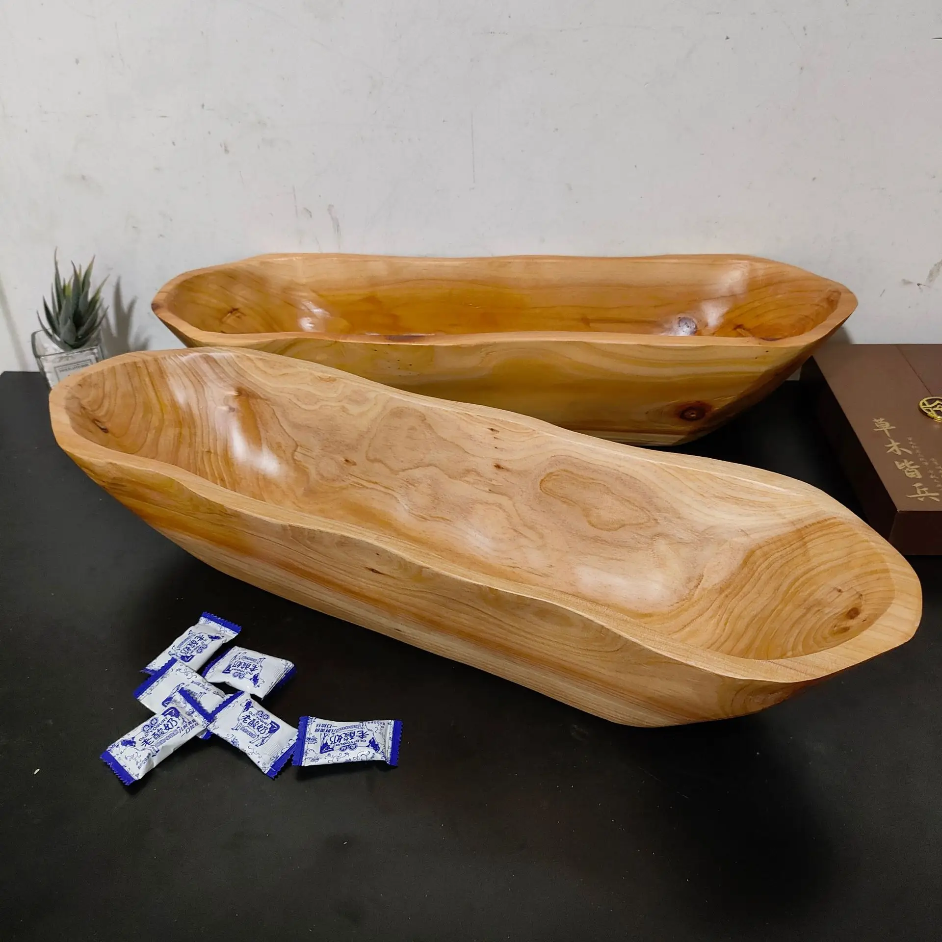 Imagen 4: Bandeja Larga de Madera Maciza, Plato de Frutas Artístico de Madera, Estrecho y Largo, Rectangular, Adorno de Forma Especial