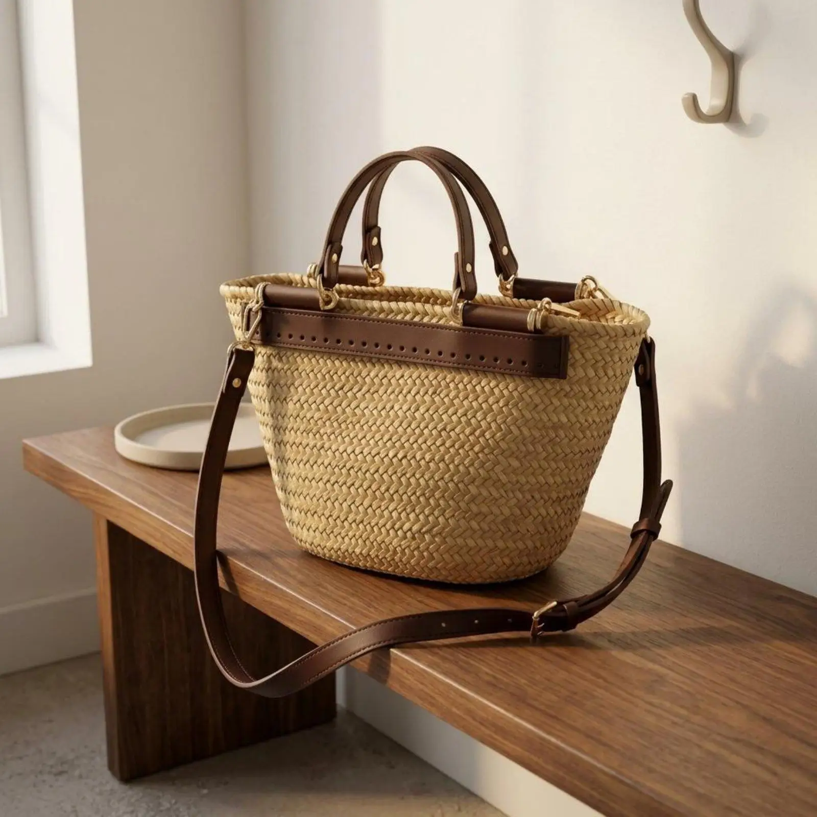 Handwoven Shoulder Strap and Handle Kit Straw Bag Parts for Custom Handbags Girls Weekend Shopping Accessories