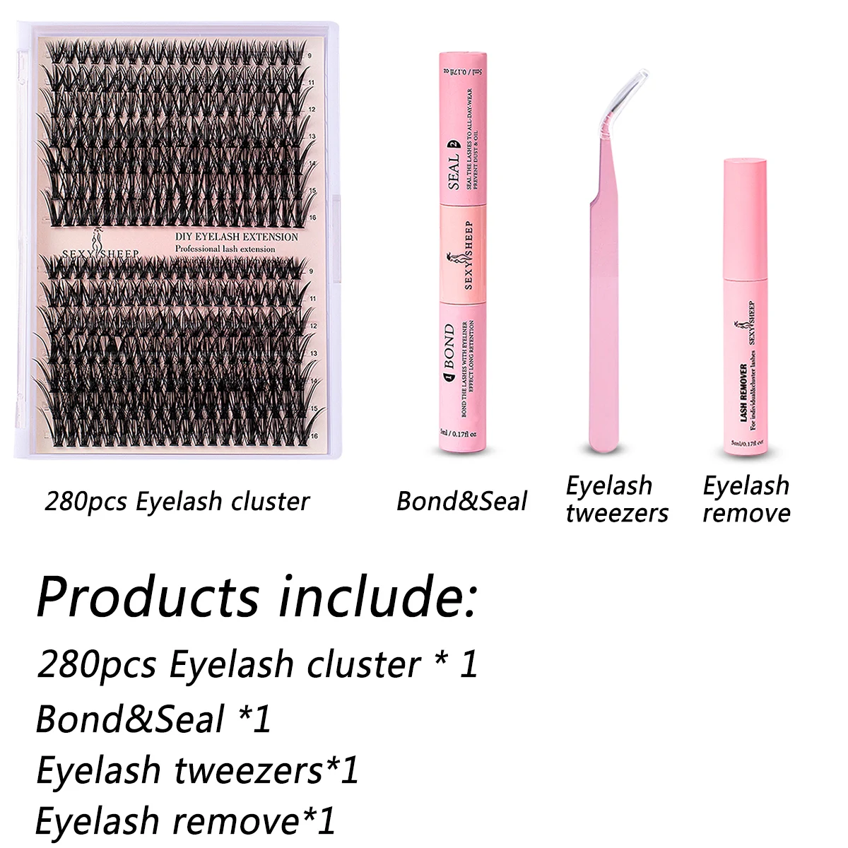 DIY Lash Extension Kit 280pcs Individual Lashes Cluster Eyelash Extension with Lash Bond and Seal and Remover Lash Applicator