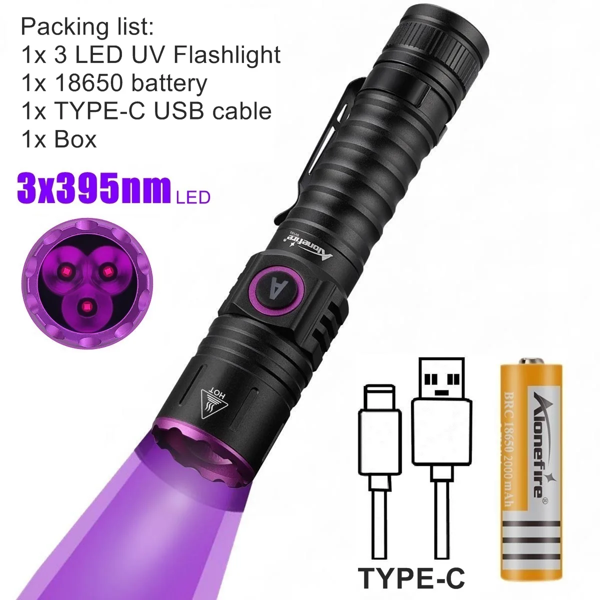 15W UV 365nm High power Blacklight USB Zaklamp Onzichtbare Inkt Marker Kat Hond Urine Tinea Erts Geld Schorpioen fluorescentie Licht