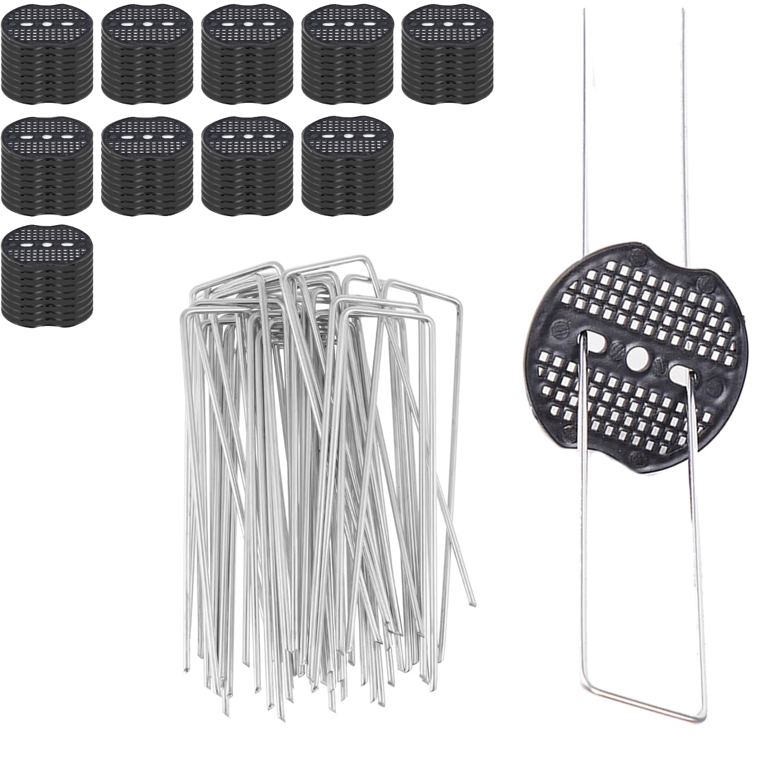 50Pcs Garden Stakes Staples and Gasket,6 Inch 11 Gauge U Shaped Galvanized Landscape Pins,for Weed Barrier for Weed Barrier Sod