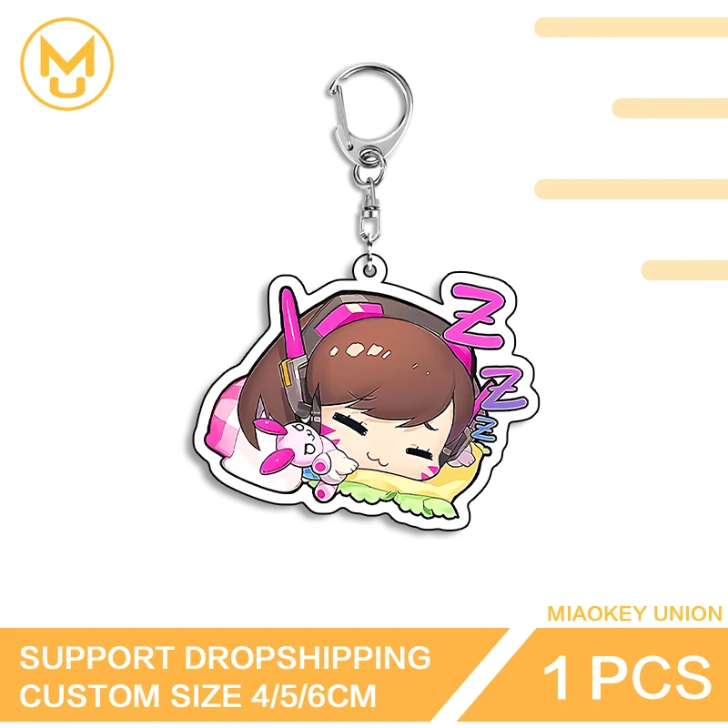 Overwatch D.va Kawaii فتاة الموضة مسلية رائعة حية مزدوجة الوجهين سلسلة مفاتيح مصنوعة من الأكريليك أنيمي مجوهرات اكسسوارات هدايا