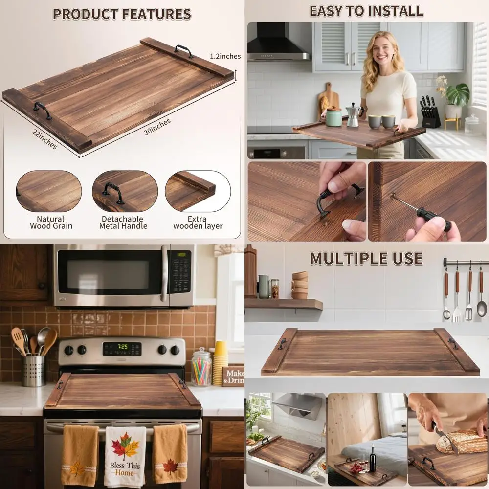 

Wooden Noodle Board with Handles, 30 x 22, Compatible with Electric and Gas Stove Tops