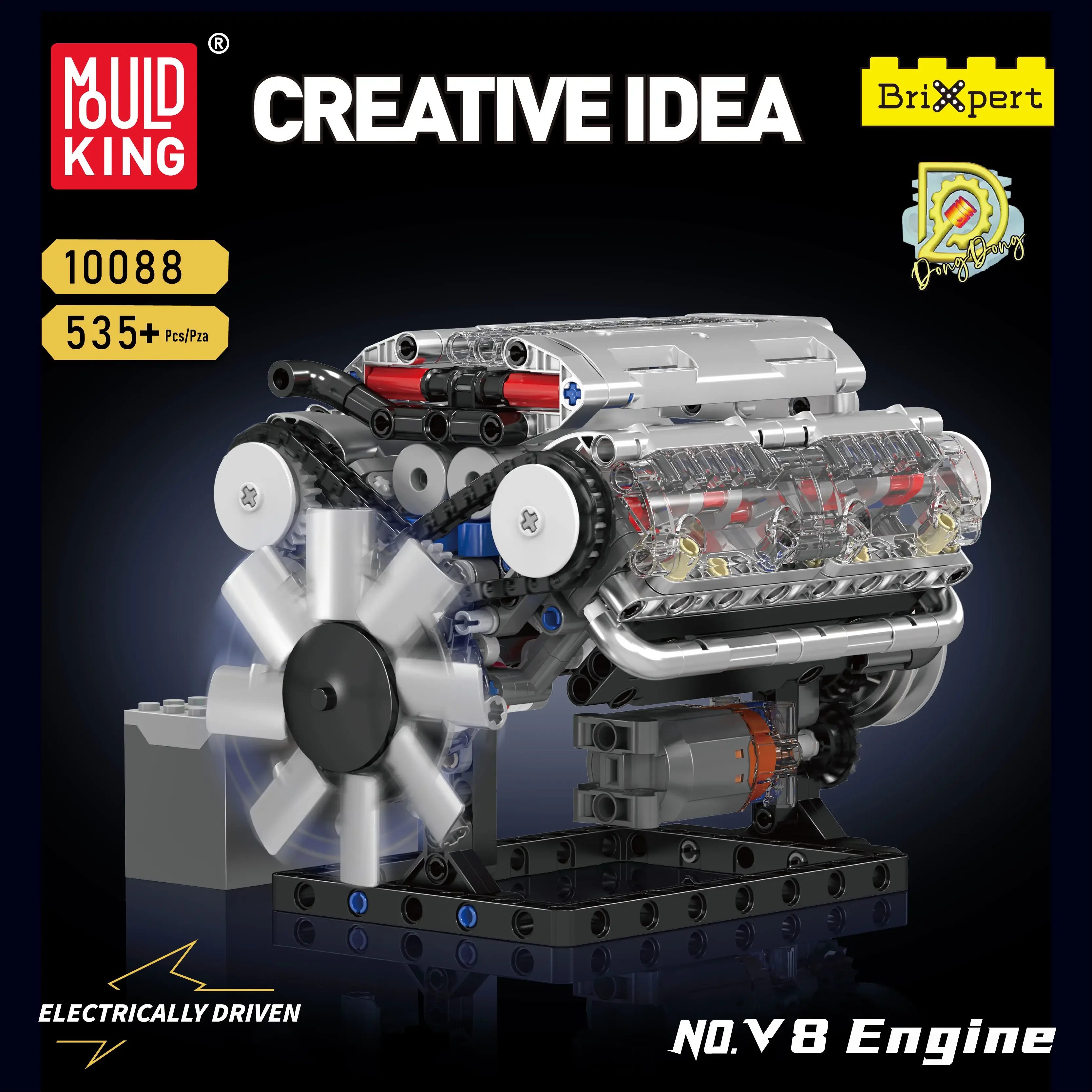 Mold King 10088 535 stks Technische Elektrisch Aangedreven V8 Motor Blokken Speelgoed Model Bouwstenen Kits Creatieve Educatief Gift