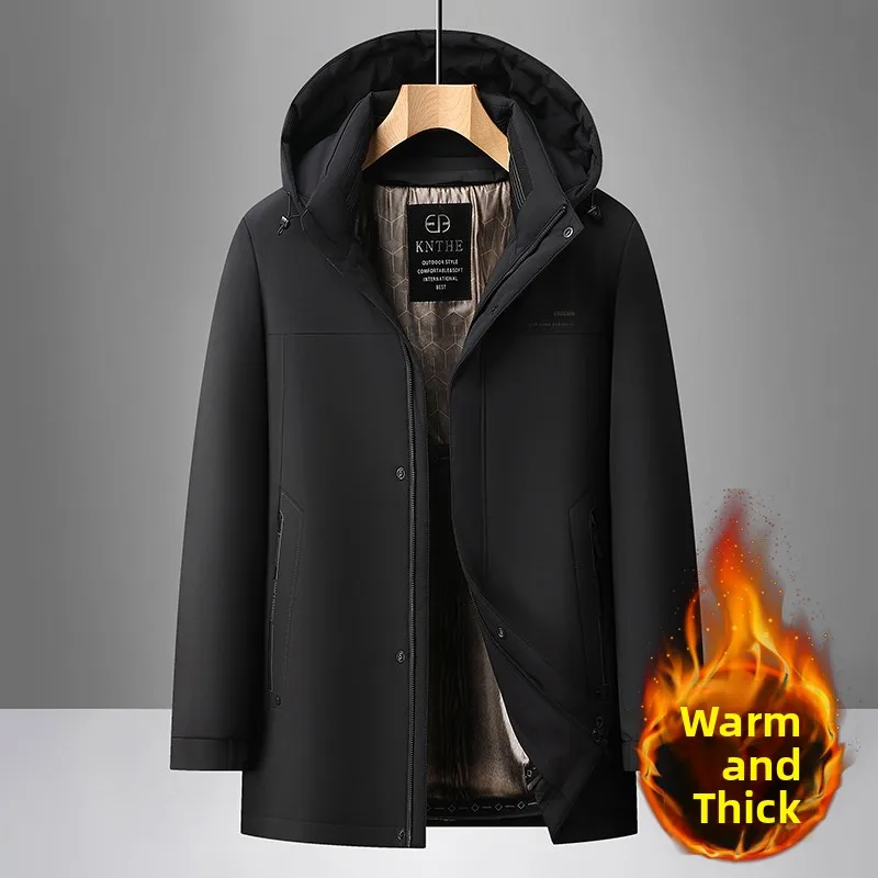 

Detachable Hat Inner Thiened Cotton Jaet with Hood Loose Warm Men's Faion Urban Casual Long Sve Zipper Closure Coat