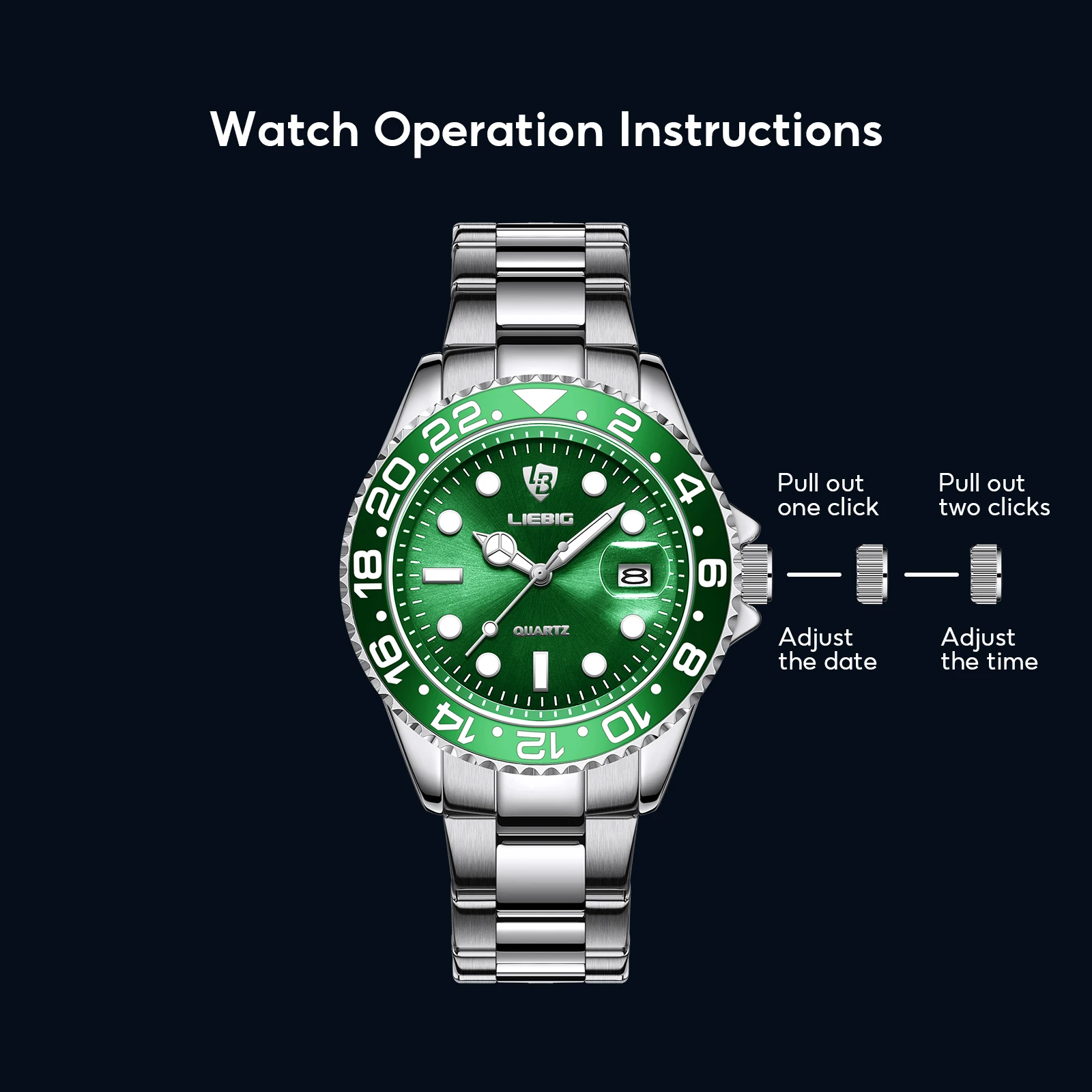 LIEBIG, reloj de pulsera clásico de negocios con movimiento de cuarzo luminoso, reloj de pulsera de moda con correa de acero inoxidable resistente al agua de lujo para hombres y mujeres