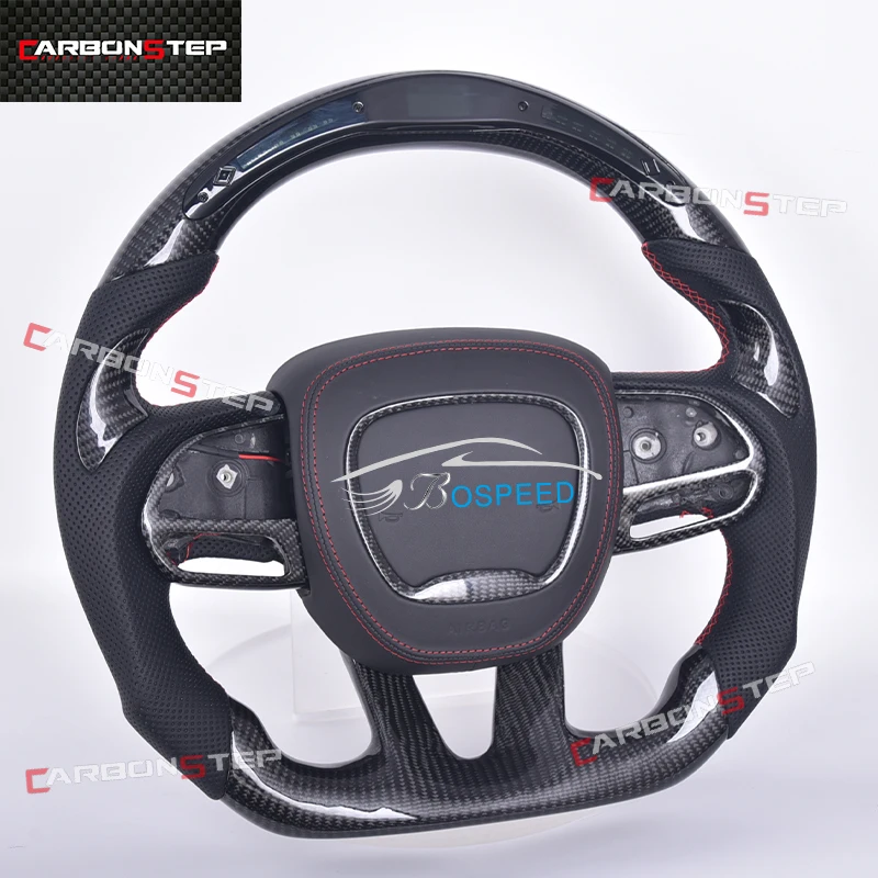 

Leather Suede Heated Forged Carbon Fiber Led Steering Wheel For Dodge Charger Ram 1500 Challenger Journey Durango Custom Upgrade