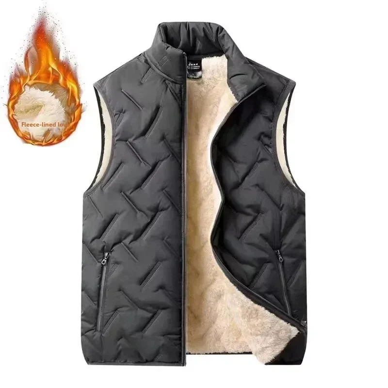 Winter Thickened Fleece-Lined Shoulder Vest Youth Trendy Simple Multifunctional Plus Size Warm Standing Collar Sleeveless Tops