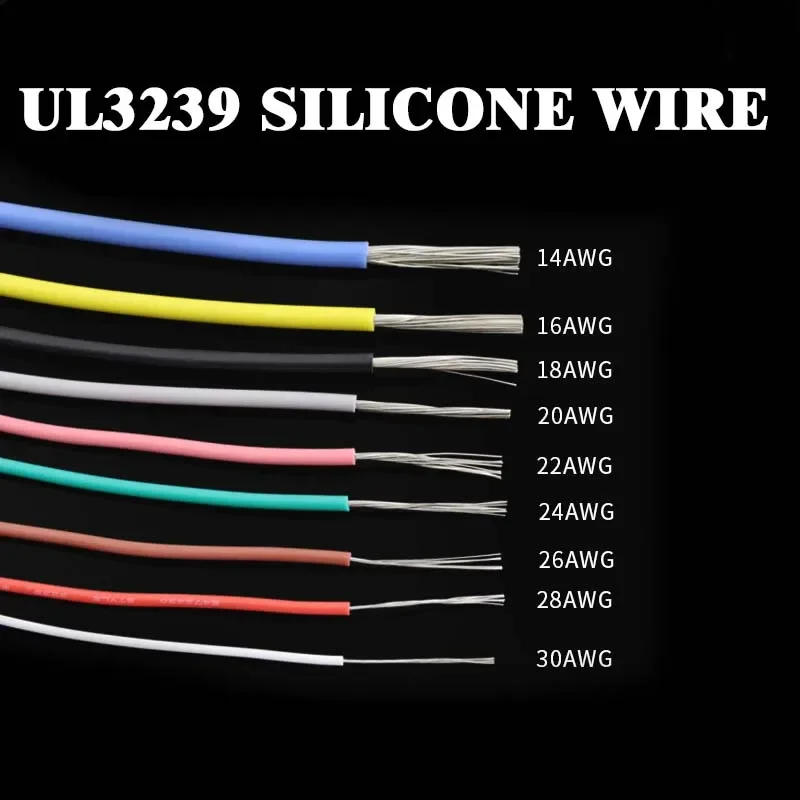 Wholesale 1/5 Meters Heat-Resistant Cable Soft Silicone Wire 3239 28AWG 26AWG 24AWG 22AWG 20AWG 18AWG RoHs Tinned Conductor 3