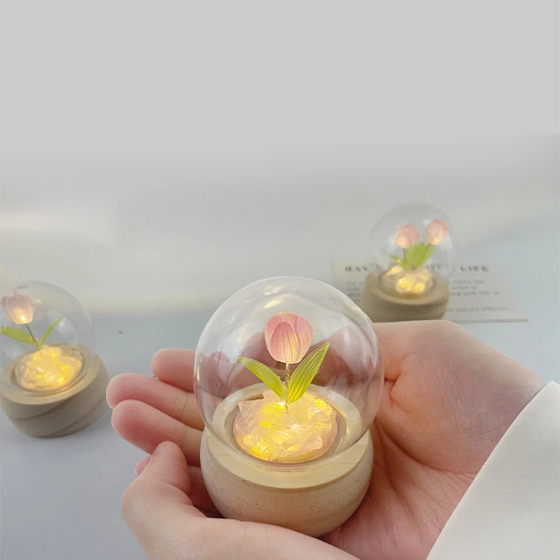 DIY Tulip Night light Flower LED Light Accessories Material Package Valentine\'s Day Gift Self Made Romantic Flower Ambient Light