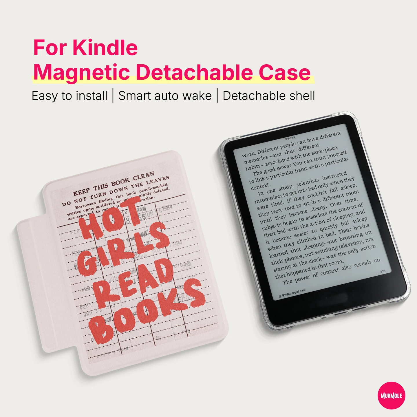 Funda Magnética Desmontable Murmole Library Checkout Card para Kindle Paperwhite 12.ª Generación, Colorsoft 7 Pulgadas, Kindle 11.ª y 10.ª Generación, Funda Básica