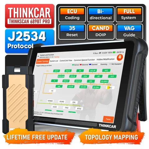 THINKCAR THINKSCAN 689BT PRO Топологический программатор ключей, автомобильный диагностический инструмент, двунаправленный сканер J2534 OBD2, кодирование ЭБУ.