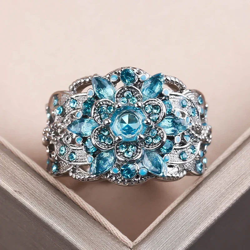 Elegant and Luxurious Dark Blue Zirconia Rings for Women Stylish and Classic Engagement/wedding Jewelry Anniversary Gift