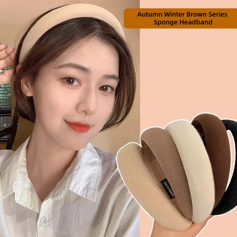 

Solid Color Wide Edge Sponge Headband for Women Autumn Winter Fashion Girl Wash Face Simple Hair Band Hair Accessories