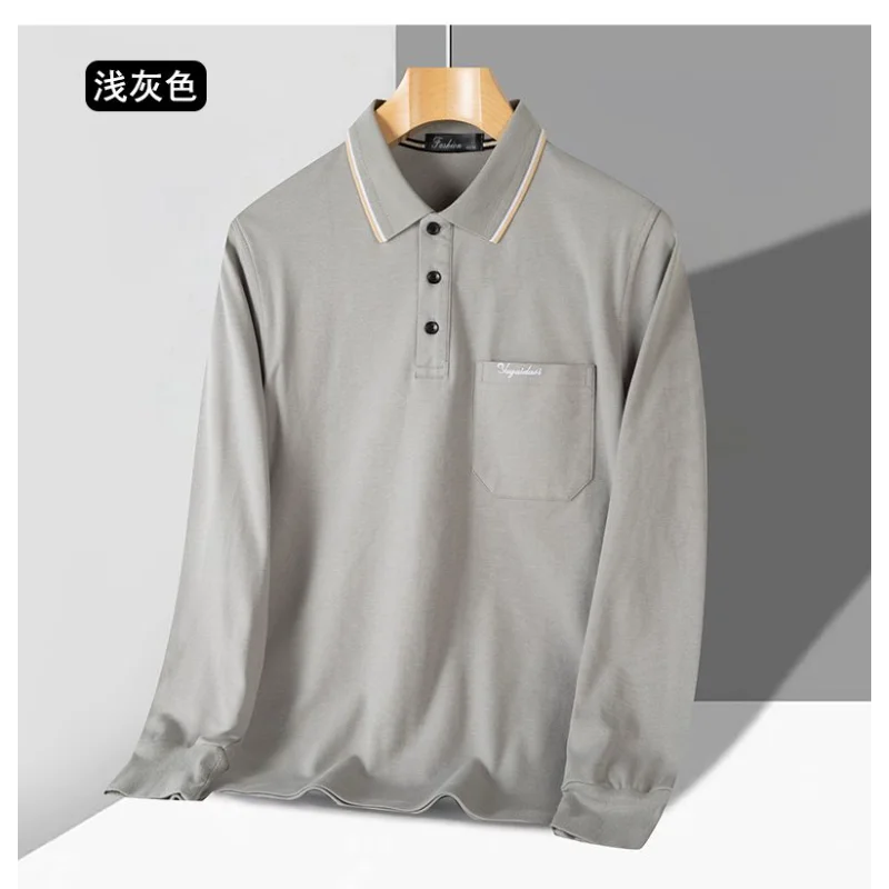 Middle-aged Wears Pure Cotton Long-sleeved T-shirt Polo Shirt Autumn Top Clothes Bottom Shirt Grandpa