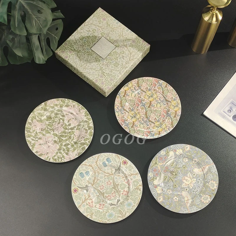 

Retro Exquisite Bone China Round Plates Home Steak Dinner Plates Gift Box Packaging