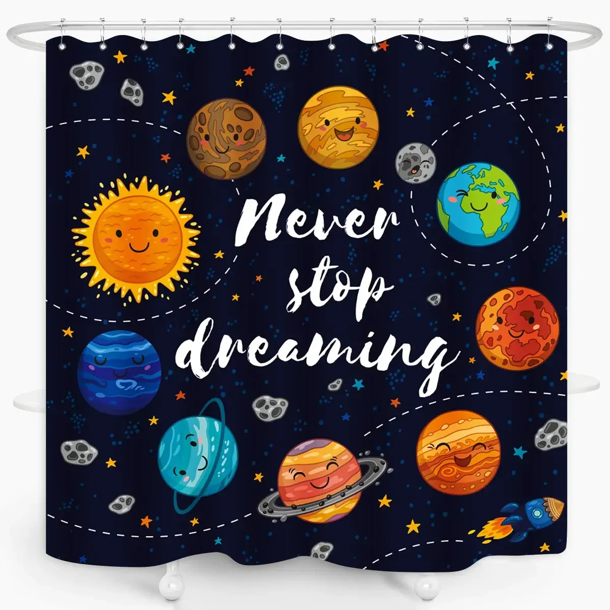 Death Planet Shower Curtain Death Stars Black Grey Bathroom Shower Curtains, Polyester Fabric Bathroom Buthtub Decor with Hooks