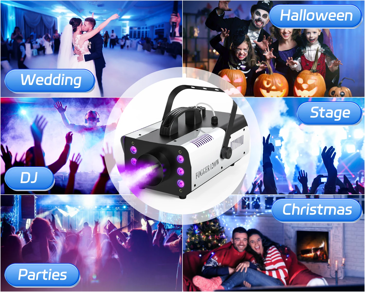 RGB Stage Effect Smoke Machine Colorful LED Lighting Remote Fogger Ejector Disco Fog Machine for Concert DJ Party Christmas