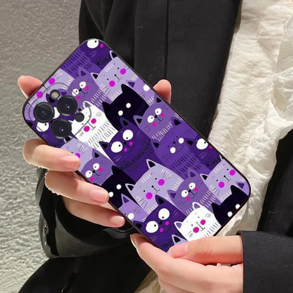 Cartoon Cute Cats Background Phone Case For iPhone 14 11 12 13 Mini Pro XS Max Cover 6 7 8 Plus X XR SE 2020 Funda Shell