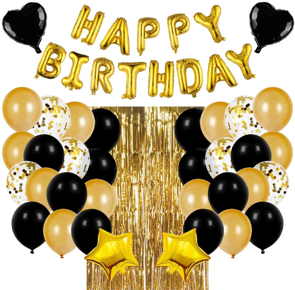 

16 inch black gold happy birthday letter set black gold balloon birthday party cross-border atmosphere set