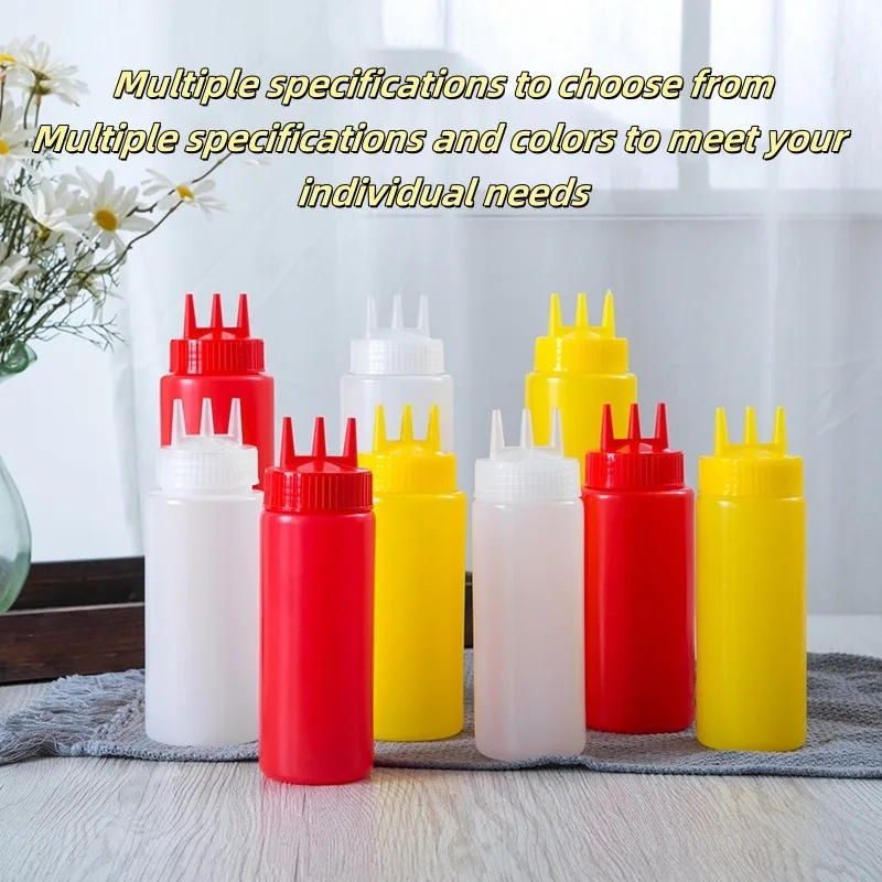 350/450/680ML Plastic 3 Nozzles Squeeze Sauces Bottle Salad Dressing Seasoning Condiment Jars for Kitchen Salad Sauce Bottle