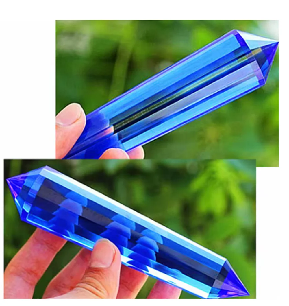 Transparent Lemurian Seed Transparent Quartz Natural Vogel Inspired Blue Crystal Rod, 18 Sides