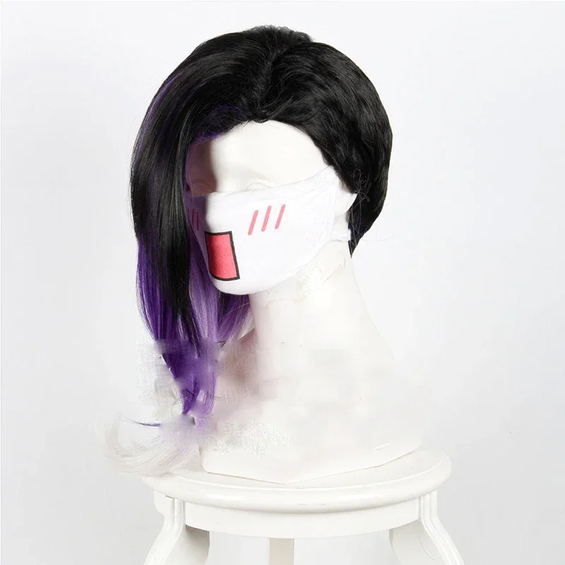 Game Overwatch OW Sombra Wig 40cm Black Purple Whtie Ombre Mix Curly Synthetic Hair Cosplay Costume Wigs