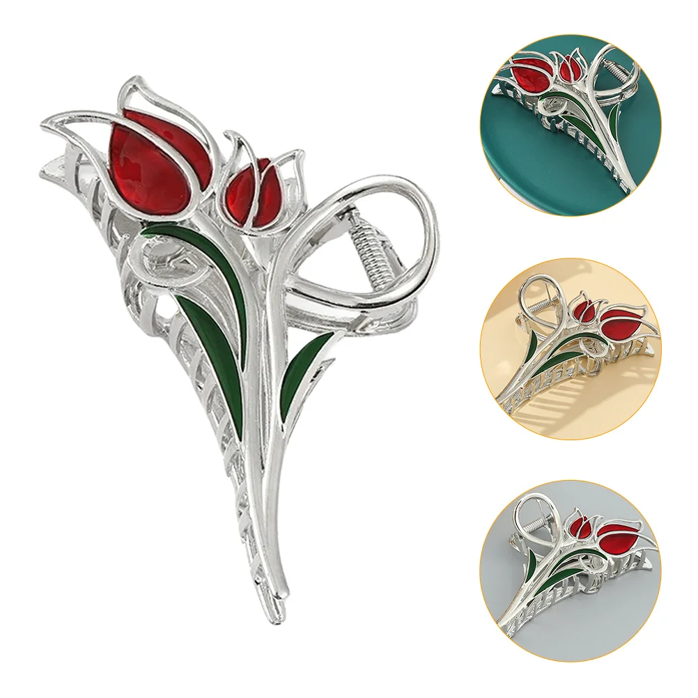 

Большой зажим с цветком тюльпана для женщин и девочек, прочный зажим для волос на спине, стильные зажимы с цветком для толстых, тонких, длинных, коротких