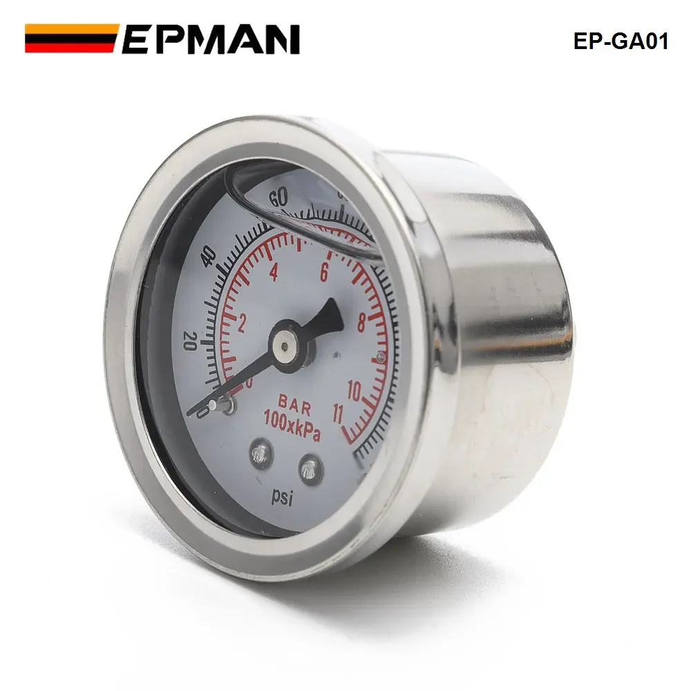 EPMAN Fuel Pressure Gauge Liquid 0-160 psi Oil Press Gauge Fuel Gauge White Face Universal 1/8 NPT EP-GA01