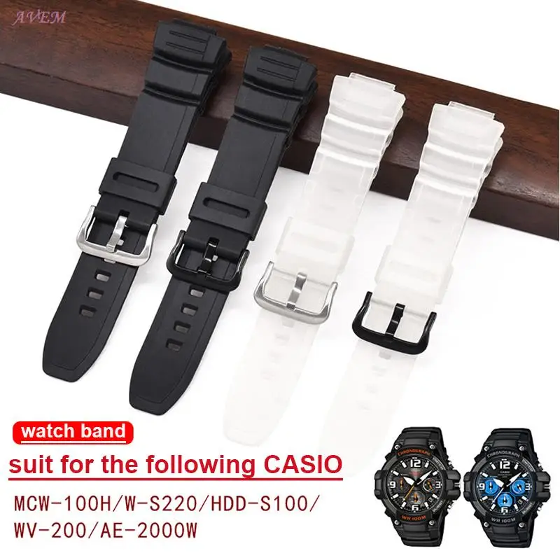 Watch Band for Casio MCW-100H/110H/W-S220/HDD-S100  WV-200/AE-2000/2100 Resin Strap 16mm Watch Accessories Silicone Strap