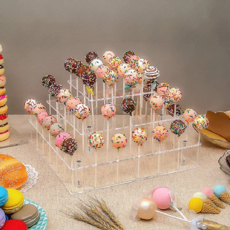 

56 Hole Cake Pop Stand Clear Candy Display Acrylic Stand 4 Tier Lollipop Holder Wedding Birthday Party Dessert Stand Placement
