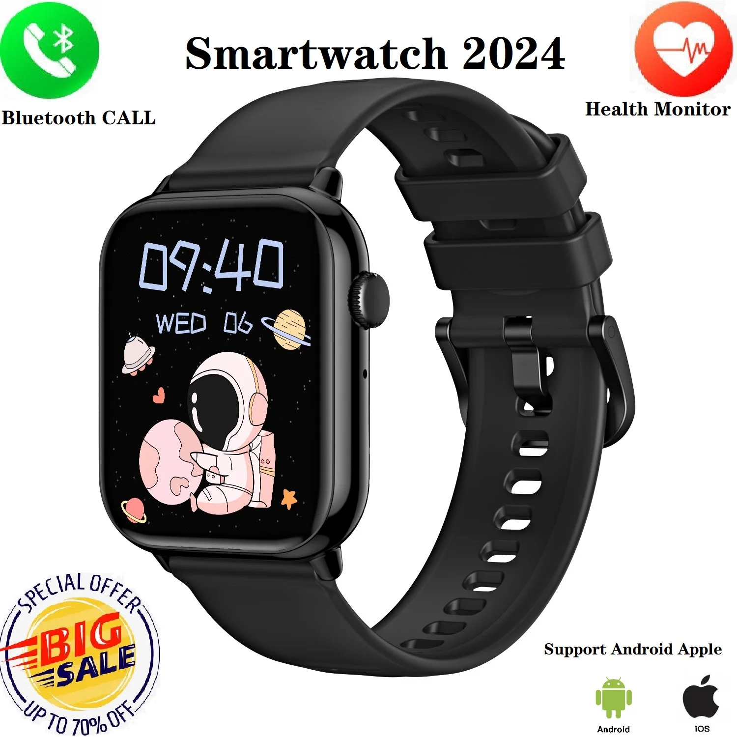 Bluetooth Call Smart Watch 2024 Health Monitor Male Female Fitness Tracker Smartwatch Multi-functional Android Apple Smartwatch