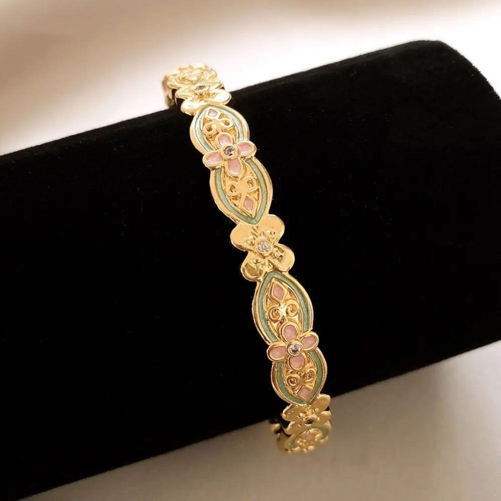 Handwerk Emaille Geglazuurde Armband Goud Strass Nieuwe Chinese Stijl Bangle Etnische Stijl Uitgeholde Opening Armband Geschenken