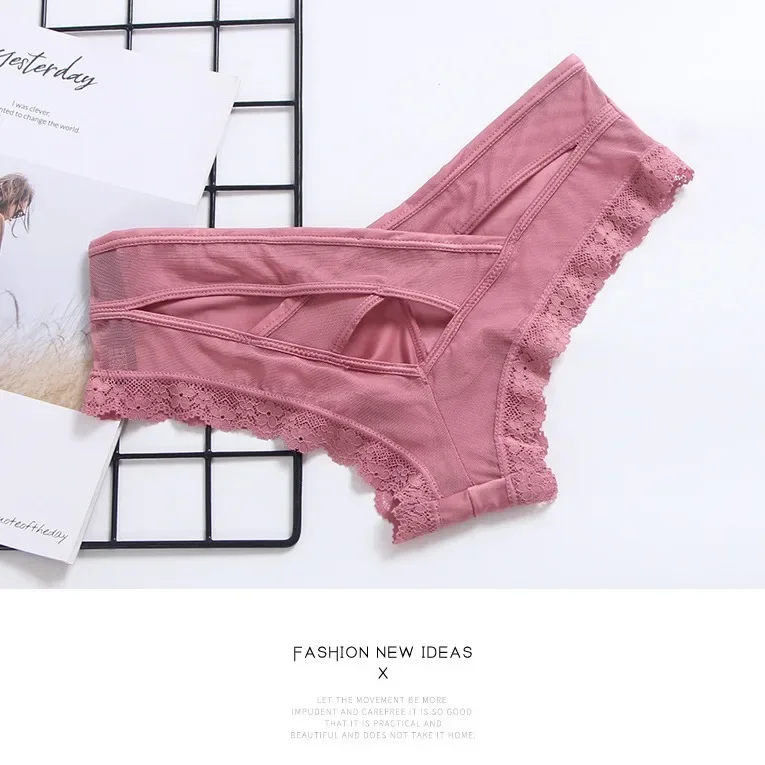 الأوروبي رومانسية الساتان الجوف خارج مثير الملابس الداخلية للنساء عبر حزام شبكة سراويل داخلية نسائية من الدانتيل القطن المنشعب الراحة ملخصات الملابس الداخلية