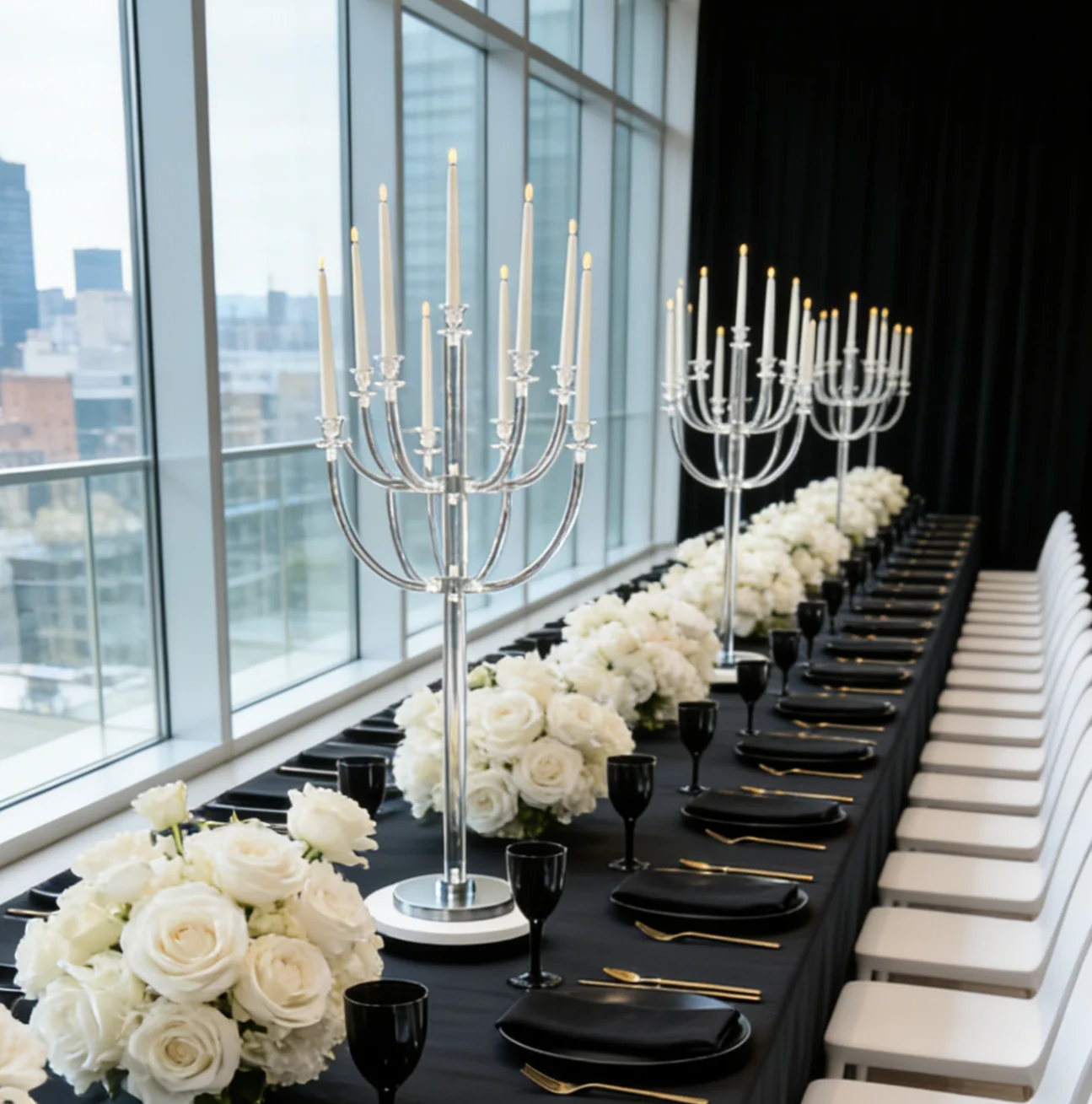 13 Arms Clear Acrylic Candelabra, 2‑10Pcs Pillar Candlestick Candle Holder, Wedding Home Table Centerpiece for Dinner Proposal