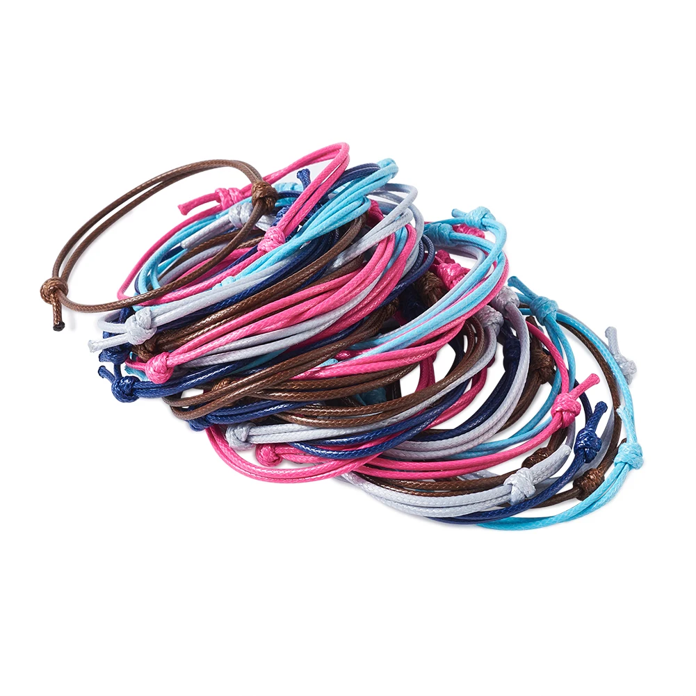 50pcs Adjustable Korean Waxed Polyester Cord Bracelet Random Mix Color Wristband Jewelry DIY Making 40~70mm inner diameter