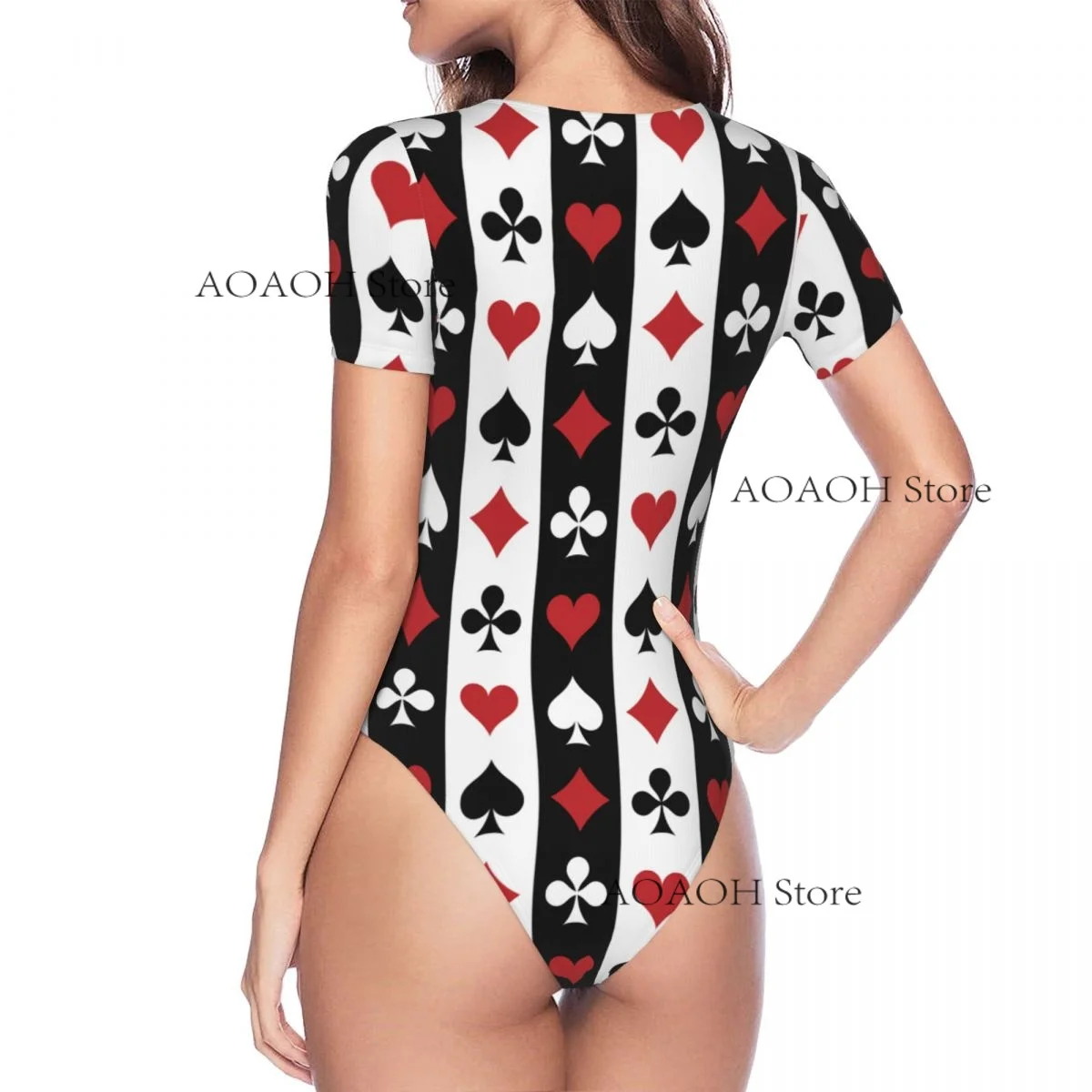 Vrouw slanke dieptepunt jumpsuit vrouwelijke korte poker rood zwart Alice In Wonderland jumpsuit bodysiut sexy kleding