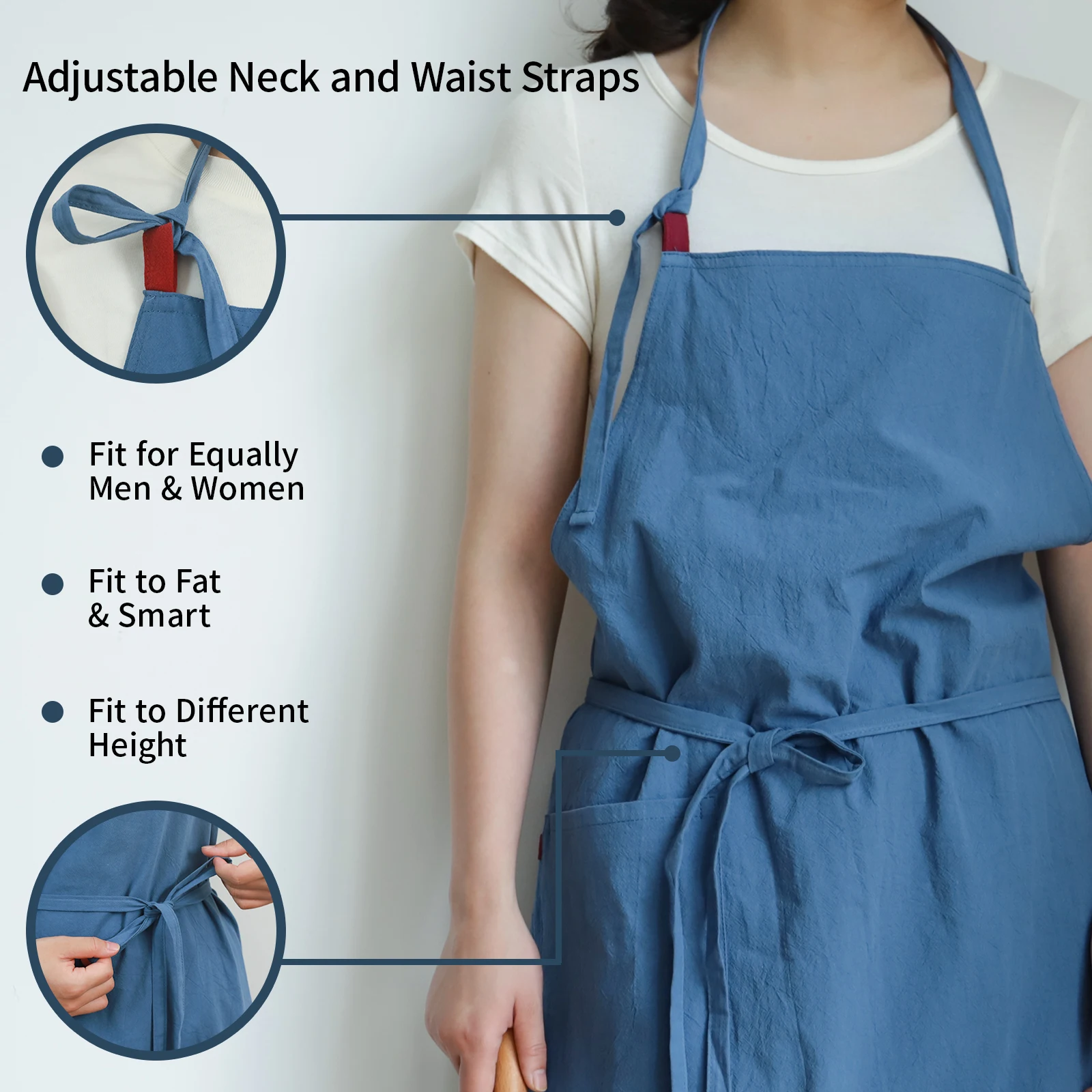 Lightweight 100% Cotton Kitchen Apron with Pocket for Men and Women Anti-dirty Sleeveless Pinafore for Cooking Cleaning Baking